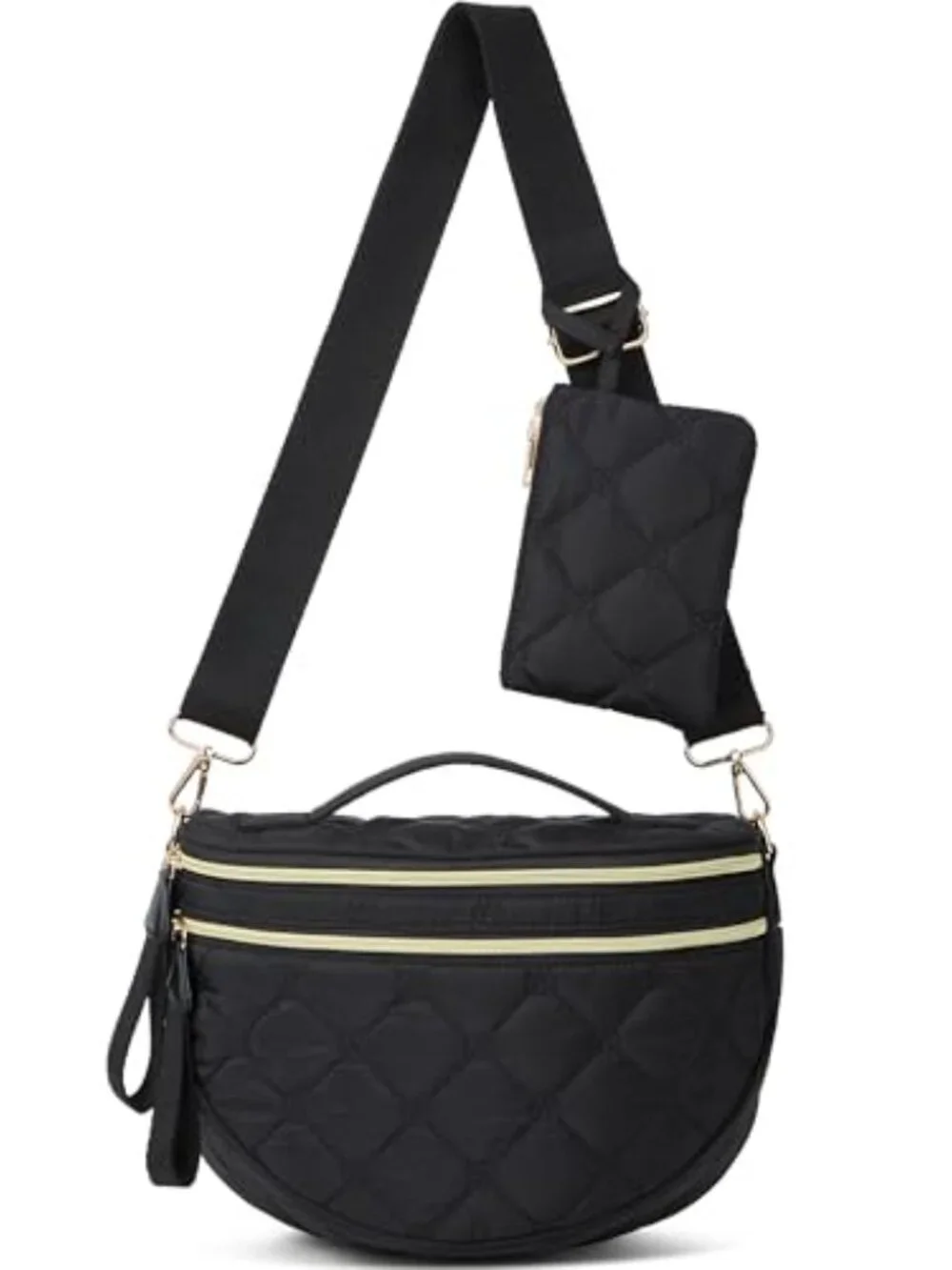 Quilted Crossbody Bag with RFID Blocking Detachable Pouch Waterproof Nylon
